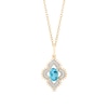 Thumbnail Image 1 of Enchanted Disney Jasmine Oval Swiss Blue Topaz and 1/10 CT. T.W. Diamond Beaded Ornate Frame Pendant in 10K Gold – 19"
