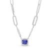 Thumbnail Image 0 of 7.0mm Ceylon Blue and White Lab-Created Sapphire Frame Paper Clip Necklace in Sterling Silver