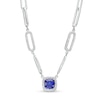 Thumbnail Image 1 of 7.0mm Ceylon Blue and White Lab-Created Sapphire Frame Paper Clip Necklace in Sterling Silver