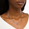 Thumbnail Image 1 of 7.0mm Ceylon Blue and White Lab-Created Sapphire Frame Paper Clip Necklace in Sterling Silver