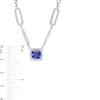 Thumbnail Image 3 of 7.0mm Ceylon Blue and White Lab-Created Sapphire Frame Paper Clip Necklace in Sterling Silver