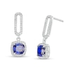 Thumbnail Image 0 of 6.0mm Ceylon Blue and White Lab-Created Sapphire Frame Paper Clip Drop Earrings in Sterling Silver