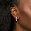 Thumbnail Image 1 of 6.0mm Ceylon Blue and White Lab-Created Sapphire Frame Paper Clip Drop Earrings in Sterling Silver