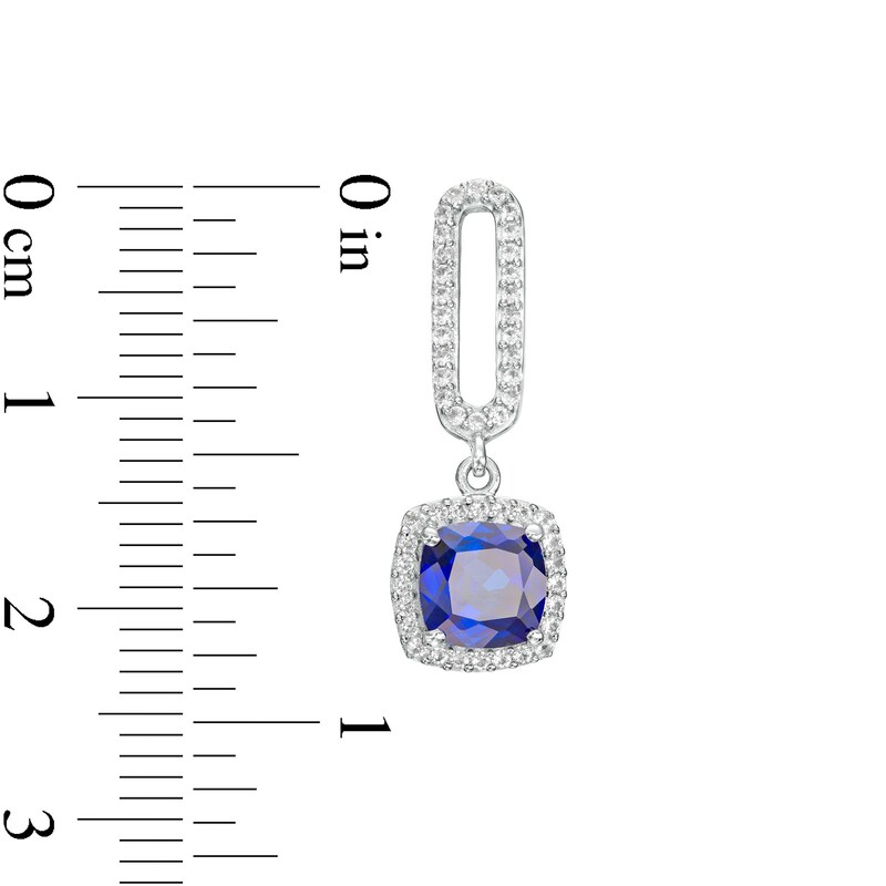 Main Image 3 of 6.0mm Ceylon Blue and White Lab-Created Sapphire Frame Paper Clip Drop Earrings in Sterling Silver