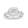 Thumbnail Image 1 of 2-3/4 CT. T.W. Certified Cushion-Cut Lab-Grown Diamond Frame Twist Shank Engagement Ring in 14K White Gold (F/VS2)