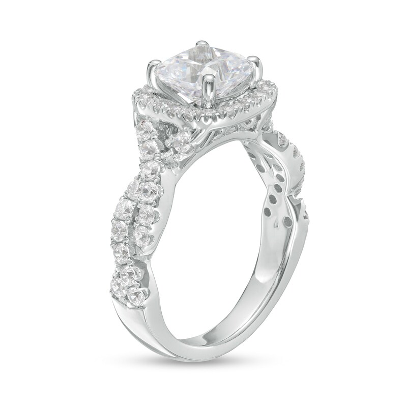 Main Image 3 of 2-3/4 CT. T.W. Certified Cushion-Cut Lab-Grown Diamond Frame Twist Shank Engagement Ring in 14K White Gold (F/VS2)