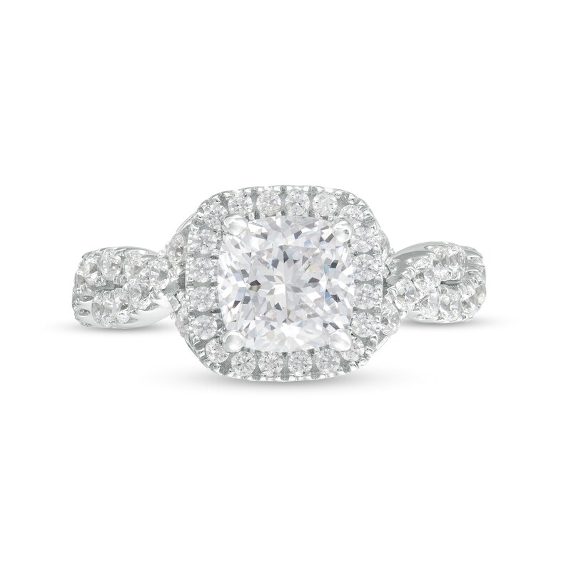 Main Image 4 of 2-3/4 CT. T.W. Certified Cushion-Cut Lab-Grown Diamond Frame Twist Shank Engagement Ring in 14K White Gold (F/VS2)