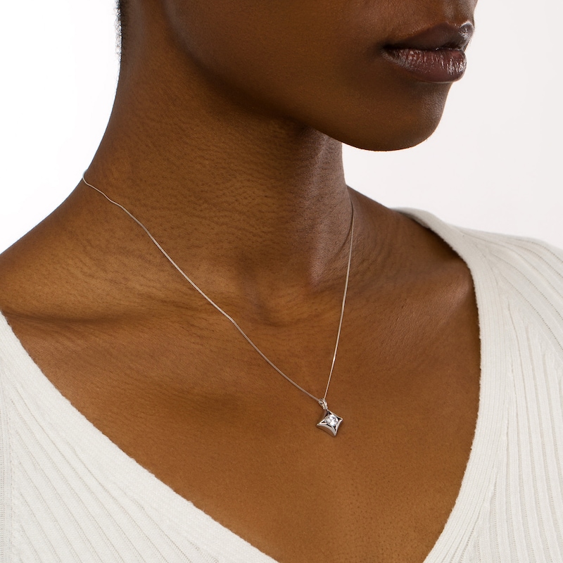 Main Image 2 of 1/2 CT. Certified Canadian Diamond Solitaire Curved Tilted Pendant in 14K White Gold (I/I2) – 17"