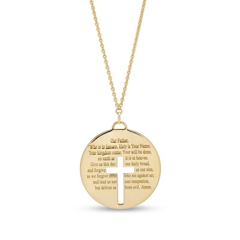 The Lord's Prayer Cutout Cross Tag Pendant in 10K Gold