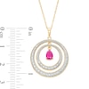 Thumbnail Image 2 of Pear-Shaped Ruby and Diamond Accent Beaded Double Circle Pendant in 10K Gold