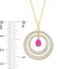 Thumbnail Image 3 of Pear-Shaped Ruby and Diamond Accent Beaded Double Circle Pendant in 10K Gold