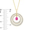 Thumbnail Image 2 of Pear-Shaped Ruby and Diamond Accent Beaded Double Circle Pendant in 10K Gold