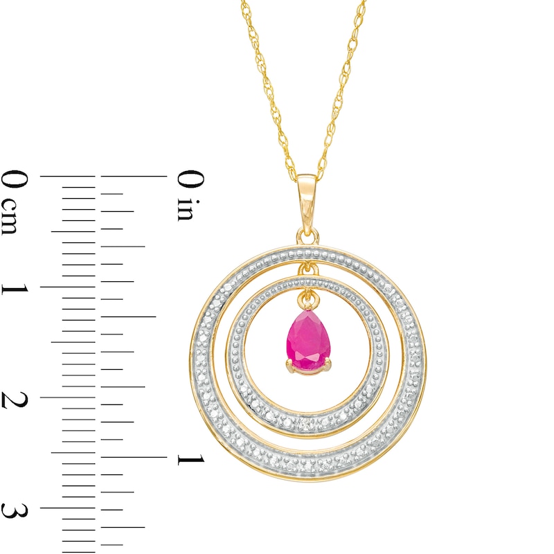 Pear-Shaped Ruby and Diamond Accent Beaded Double Circle Pendant in 10K Gold
