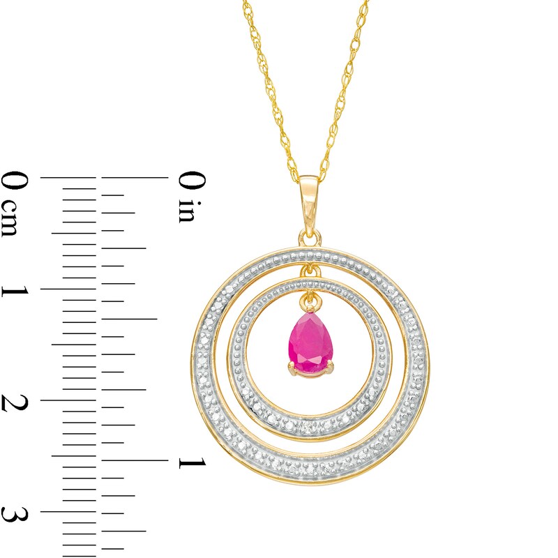 Main Image 3 of Pear-Shaped Ruby and Diamond Accent Beaded Double Circle Pendant in 10K Gold