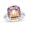 Thumbnail Image 1 of Emerald-Cut Ametrine with Amethyst, Citrine and White Topaz Octagonal Frame Double Row Ring in Sterling Silver
