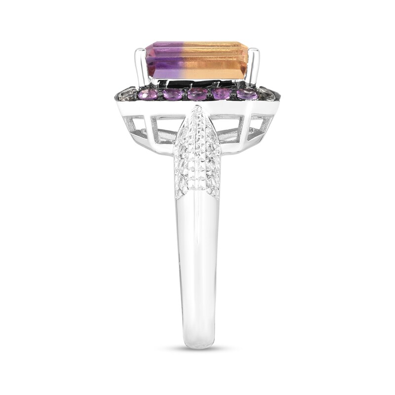 Main Image 2 of Emerald-Cut Ametrine with Amethyst, Citrine and White Topaz Octagonal Frame Double Row Ring in Sterling Silver