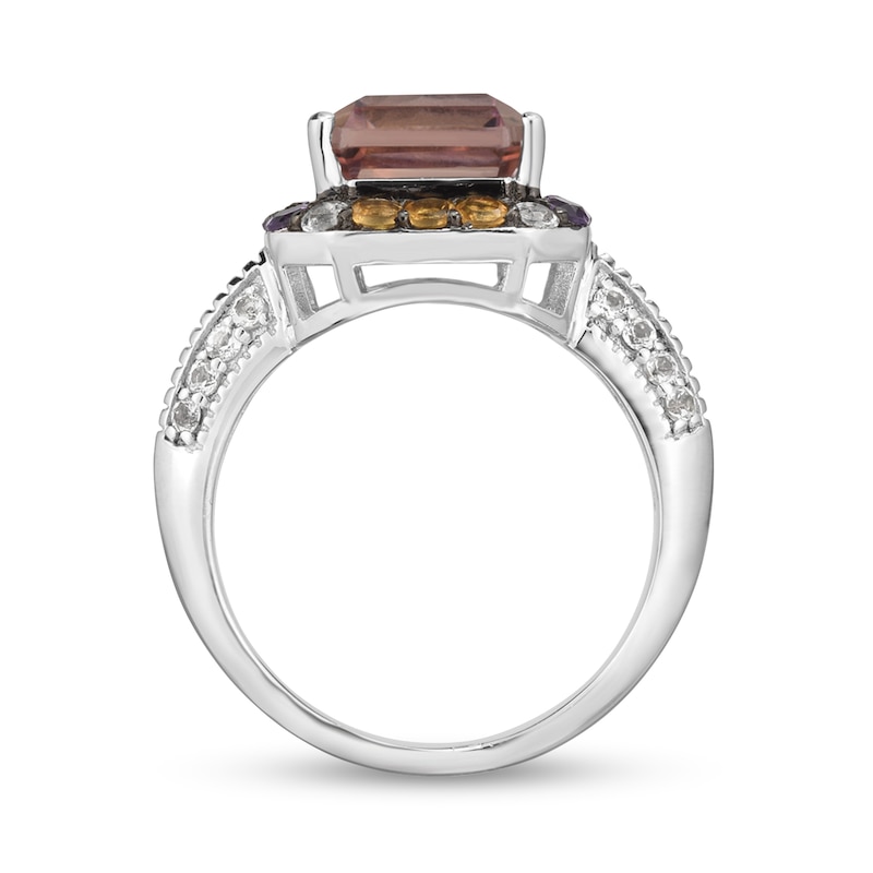 Main Image 3 of Emerald-Cut Ametrine with Amethyst, Citrine and White Topaz Octagonal Frame Double Row Ring in Sterling Silver