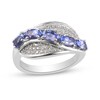 Thumbnail Image 1 of Sideways Oval Tanzanite and White Zircon Wave Ring in Sterling Silver