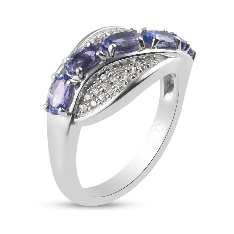 Main Image 2 of Sideways Oval Tanzanite and White Zircon Wave Ring in Sterling Silver