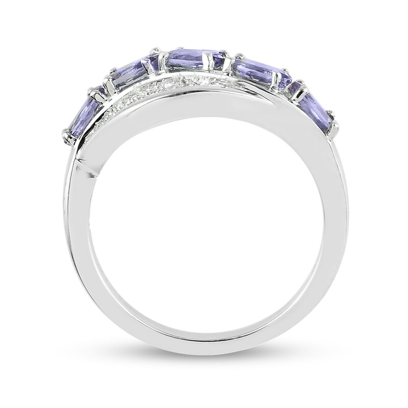 Main Image 3 of Sideways Oval Tanzanite and White Zircon Wave Ring in Sterling Silver