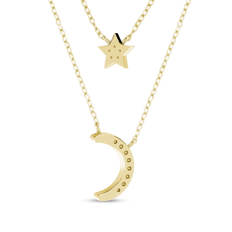 Main Image 2 of 1/10 CT. T.W. Diamond Star and Moon Double Strand Necklace in Sterling Silver with 14K Gold Plate