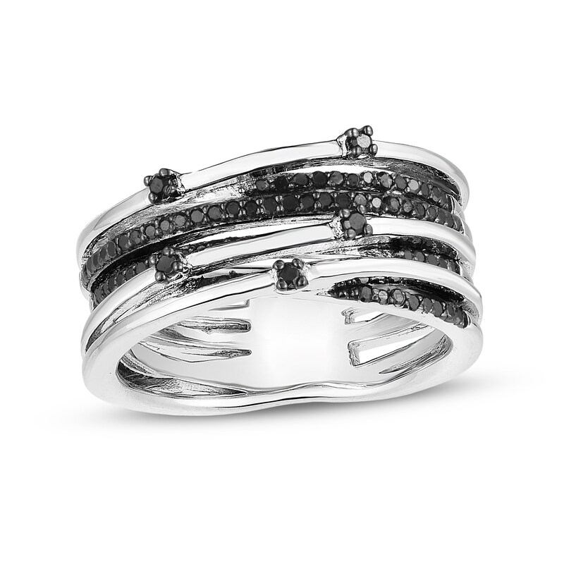 Main Image 1 of 1/3 CT. T.W. Black Diamond Scatter Multi-Row Crossover Ring in Sterling Silver