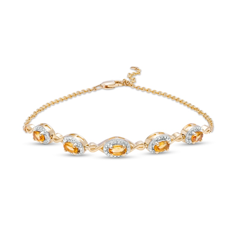 Main Image 1 of Oval Citrine and Diamond Accent Twist Five Stone Bracelet in 10K Gold – 8.0"