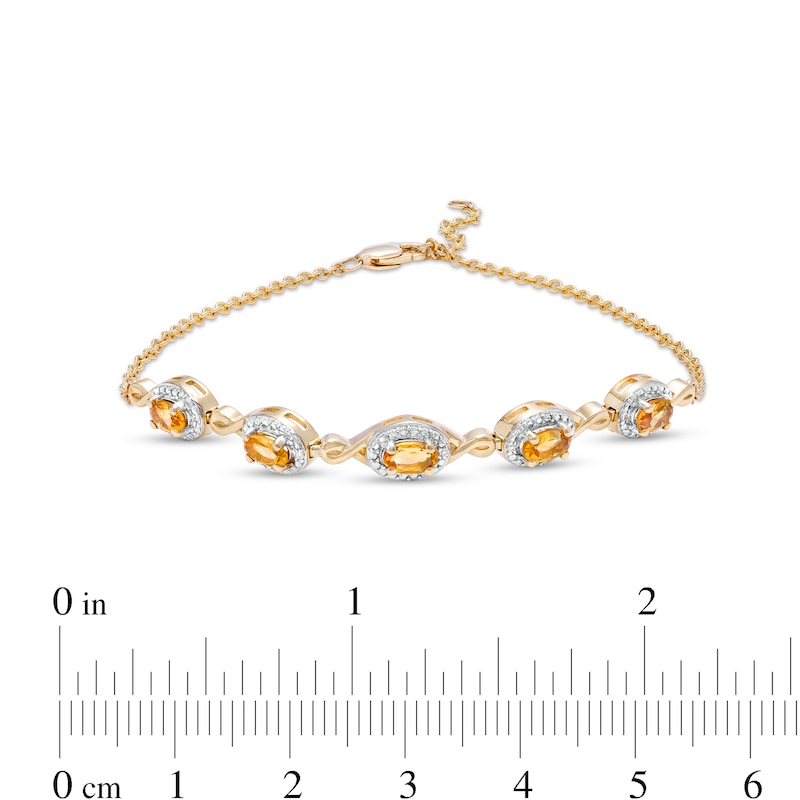 Main Image 3 of Oval Citrine and Diamond Accent Twist Five Stone Bracelet in 10K Gold – 8.0"
