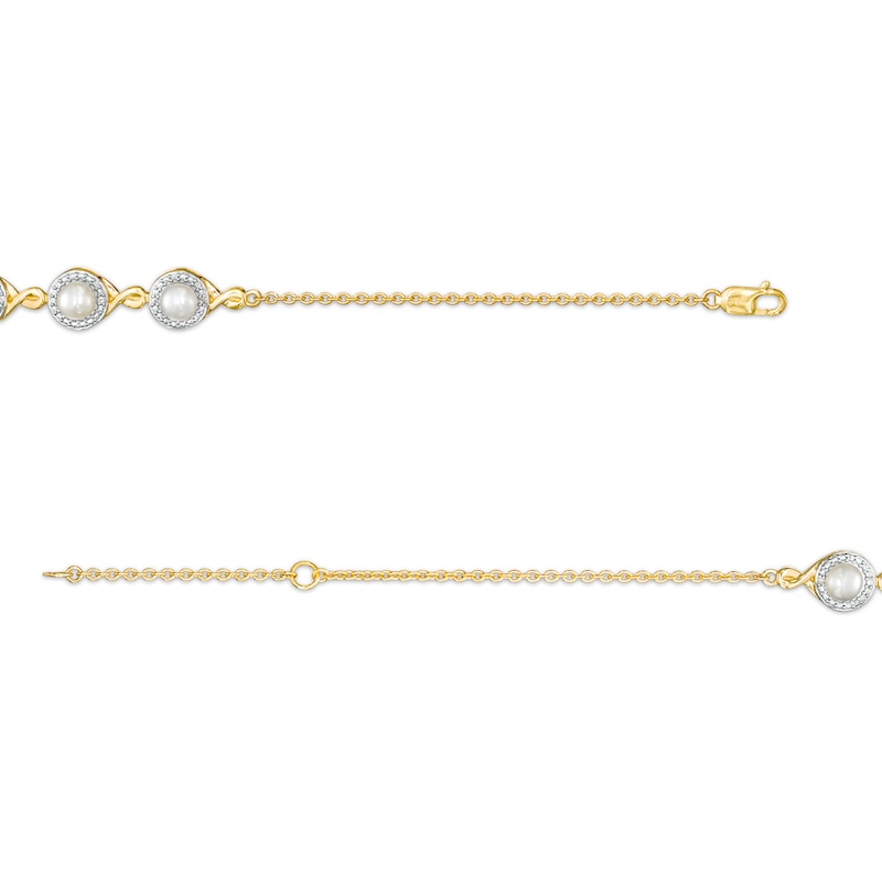 Main Image 3 of 4.0mm Akoya Cultured Pearl and Diamond Accent Five Stone Bracelet in 10K Gold – 8.0"