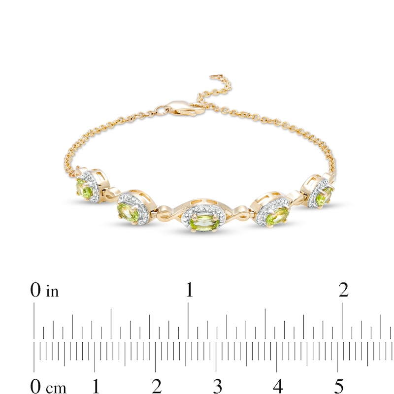 Main Image 3 of Oval Peridot and Diamond Accent Twist Five Stone Bracelet in 10K Gold – 8.0"