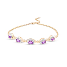 Oval Amethyst and Diamond Accent Twist Five Stone Bracelet in 10K Gold – 8.0"
