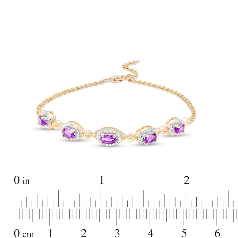 Main Image 3 of Oval Amethyst and Diamond Accent Twist Five Stone Bracelet in 10K Gold – 8.0"
