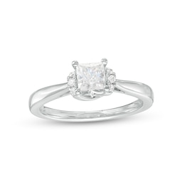 1/2 CT. T.W. Princess-Cut Diamond Collar Engagement Ring in 14K White Gold (I/I2)