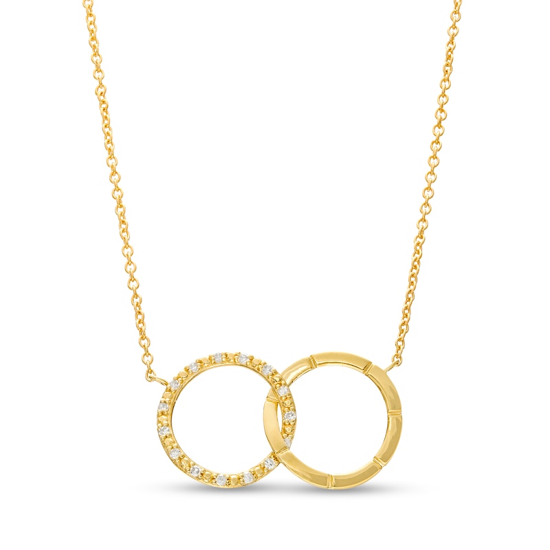 Main Image 1 of 1/20 CT. T.W. Diamond Interlocking Circle Necklace in 10K Gold – 17"