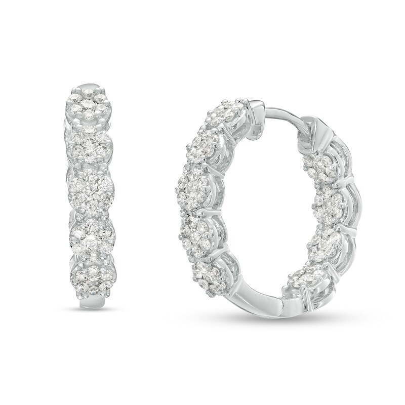 Main Image 1 of 1 CT. T.W. Multi-Diamond Inside-Out Hoop Earrings in 10K White Gold