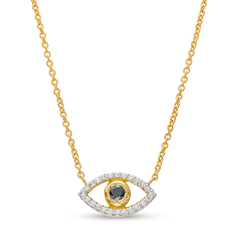Main Image 1 of 1/10 CT. T.W. Black and White Diamond Evil Eye Necklace in 10K Gold – 17"
