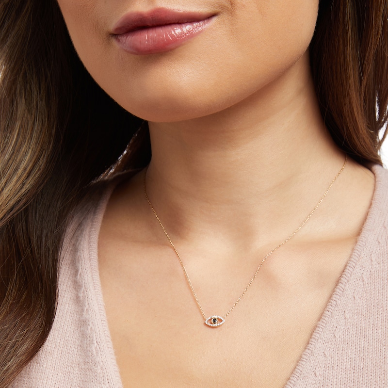 Main Image 2 of 1/10 CT. T.W. Black and White Diamond Evil Eye Necklace in 10K Gold – 17"