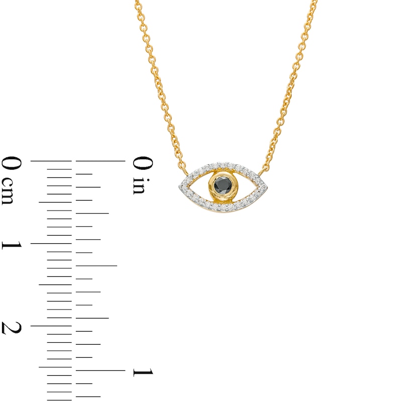 Main Image 3 of 1/10 CT. T.W. Black and White Diamond Evil Eye Necklace in 10K Gold – 17"