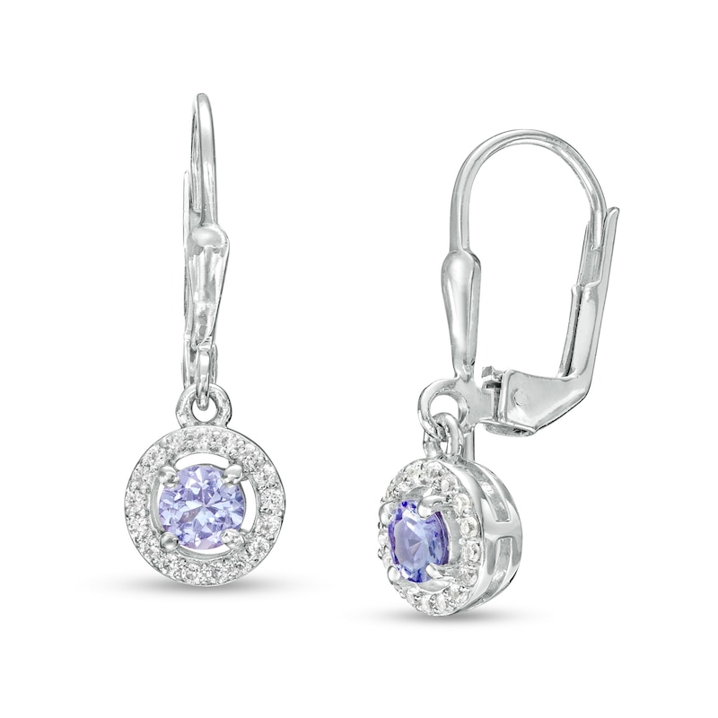 Main Image 1 of Tanzanite and White Lab-Created Sapphire Frame Drop Earrings in Sterling Silver
