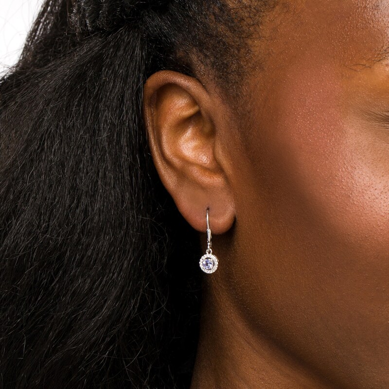Main Image 2 of Tanzanite and White Lab-Created Sapphire Frame Drop Earrings in Sterling Silver
