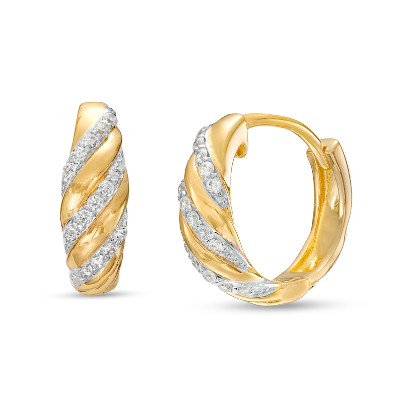 Main Image 1 of 1/10 CT. T.W. Diamond Swirl Hoop Earrings in 10K Gold