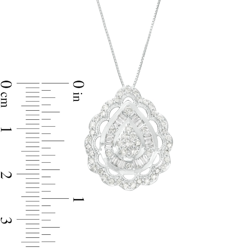 1 CT. T.W. Pear-Shaped Multi-Diamond Double Scallop Edge Frame Pendant in 10K White Gold