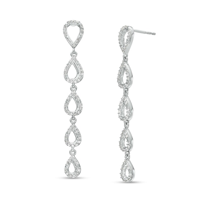 Main Image 1 of 1/2 CT. T.W. Diamond Graduated Open Teardrop-Shaped Drop Earrings in 10K White Gold