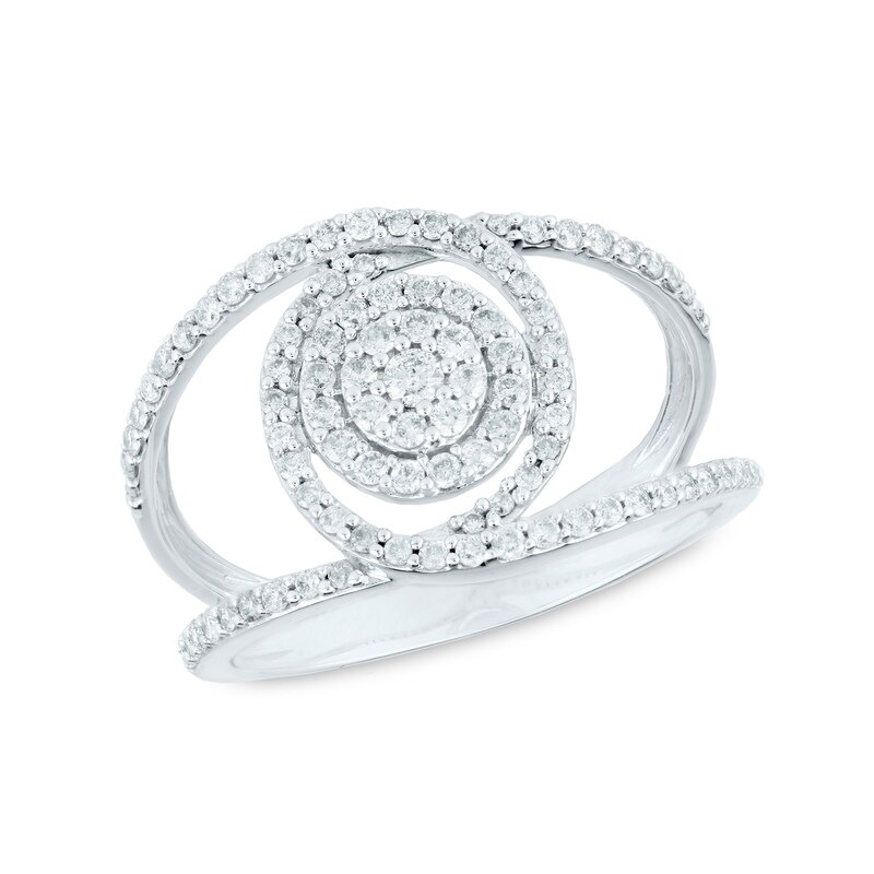 Main Image 1 of 1/2 CT. T.W. Multi-Diamond Split Shank Orbit Engagement Ring in 10K White Gold