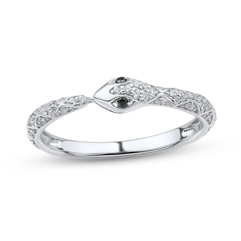 Main Image 1 of 1/8 CT. T.W. Black and White Diamond Snake Ring in Sterling Silver – Size 7
