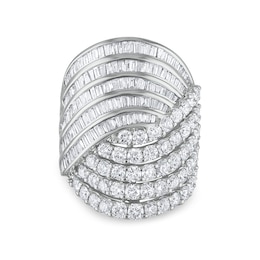 4 CT. T.W. Baguette and Round Diamond Multi-Row Bypass Ring in 10K White Gold