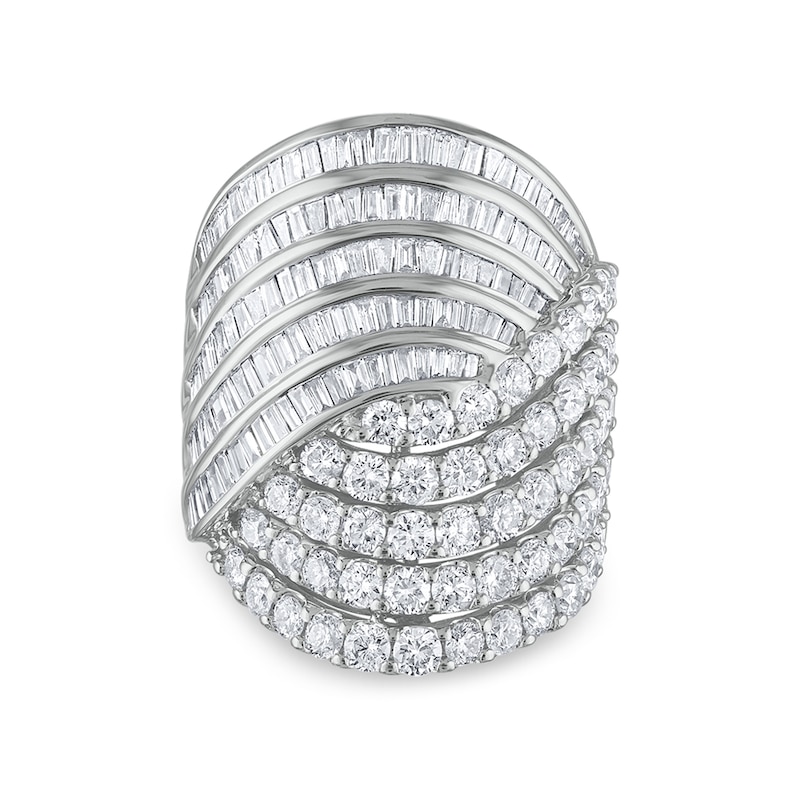 4 CT. T.W. Baguette and Round Diamond Multi-Row Bypass Ring in 10K White Gold
