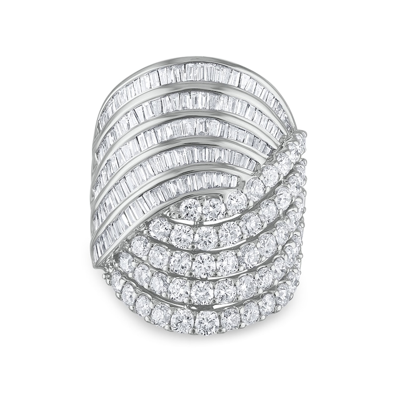 Main Image 1 of 4 CT. T.W. Baguette and Round Diamond Multi-Row Bypass Ring in 10K White Gold