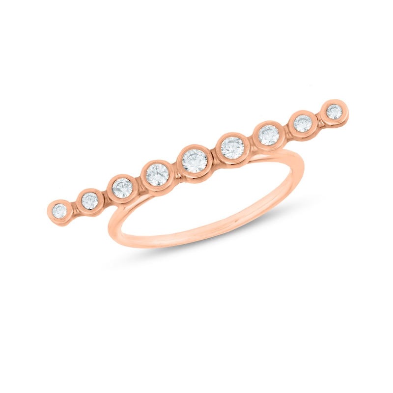 Main Image 1 of 1/4 CT. T.W. Diamond Bezel Graduated Bar Ring in 10K Rose Gold