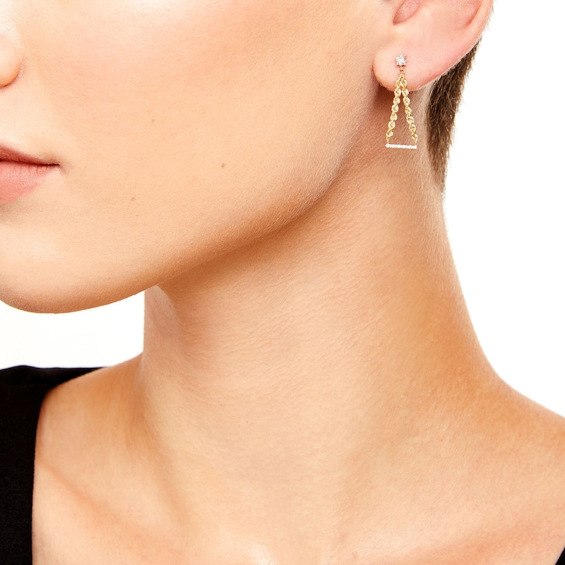 1/20 CT. T.W. Diamond Bar with Chain Drop Earrings in 10K Gold